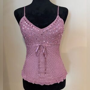 Cool Attitudes Y2K Crochet Sequins Tank Top Baby Pink